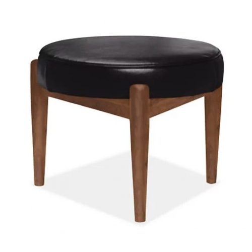 JEAN - Black Faux Leather Round Cushion Vanity Stool