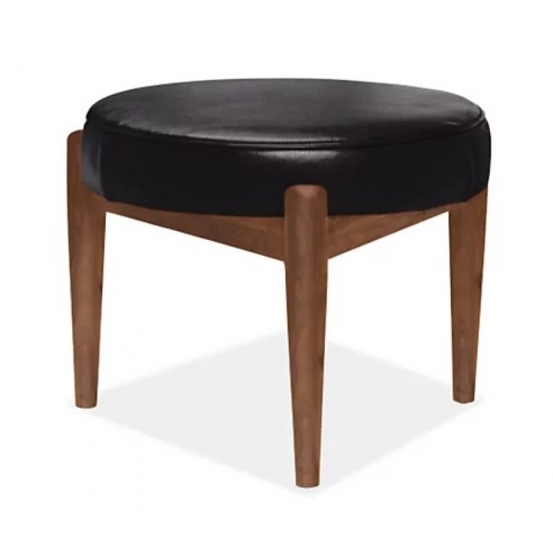 JEAN - Black Faux Leather Round Cushion Vanity Stool