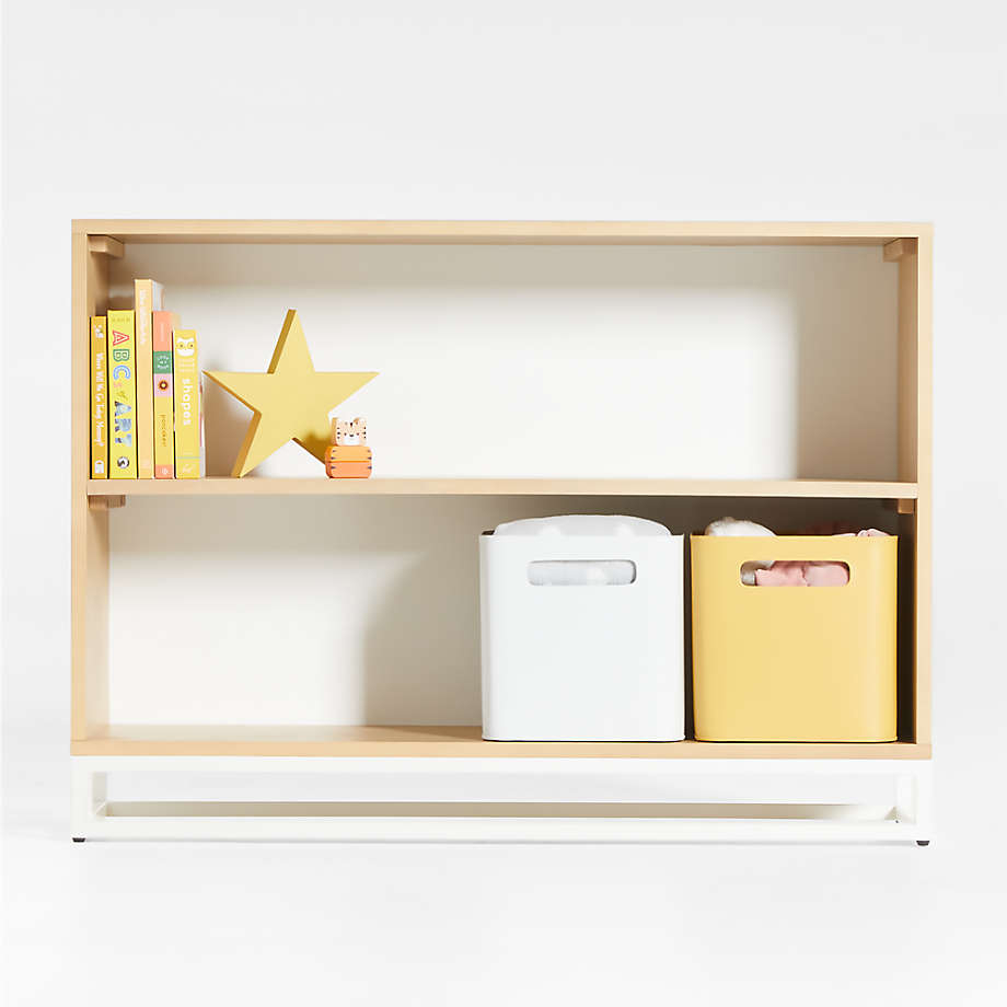 AKONI - Oak Brown & White Kids Bookshelf with Metallic Frame Base