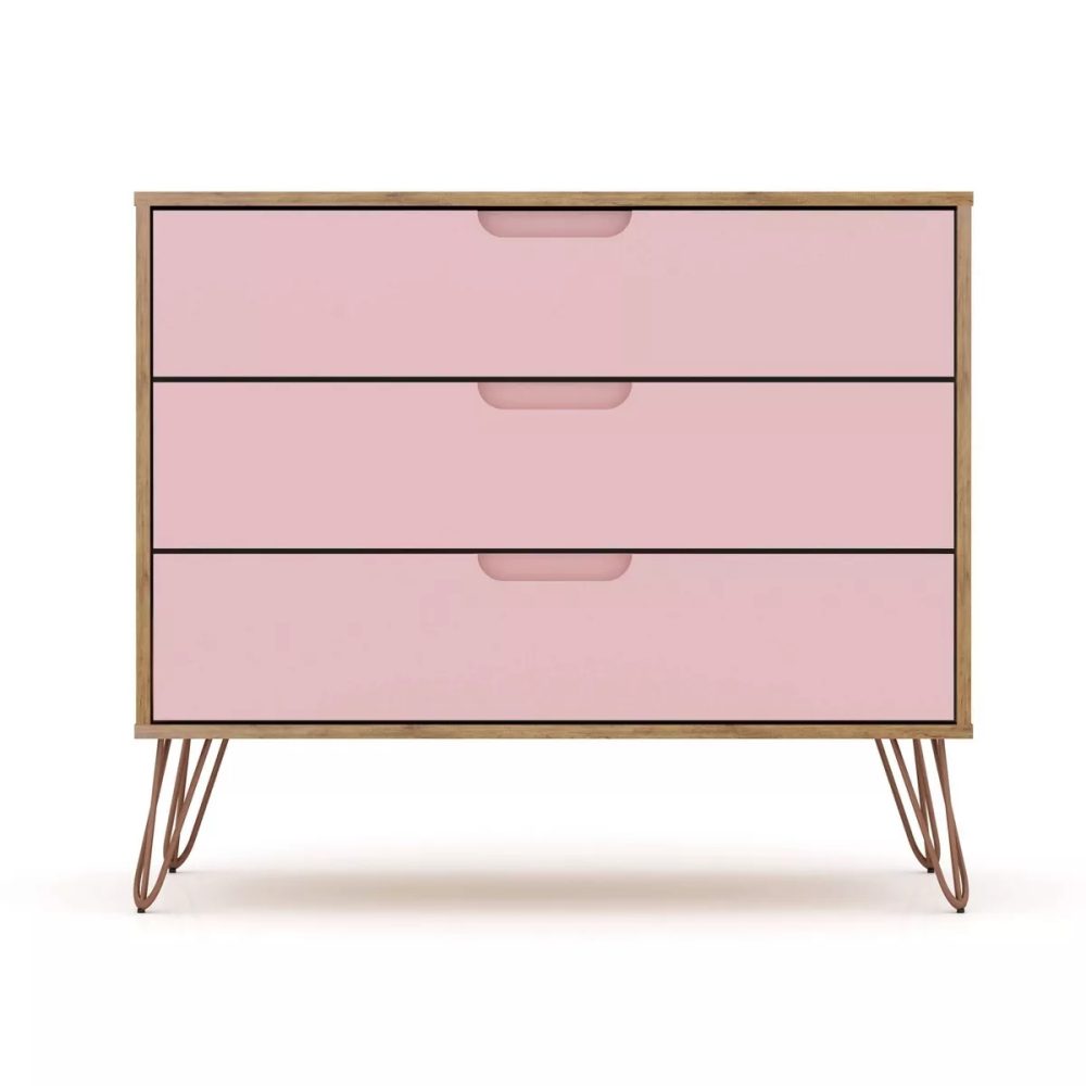 BRUINE - Pink Wide Drawer Chest with Hairpin Legs