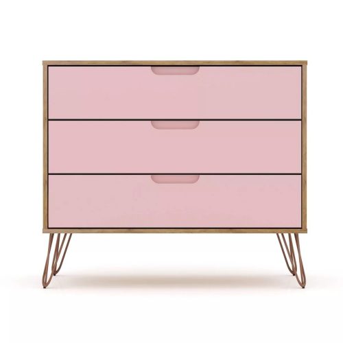 BRUINE - Pink Wide Drawer Chest with Hairpin Legs