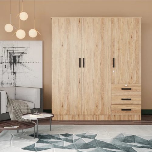 FANNA - Oak Brown Storage Wardrobe with Triple Doors