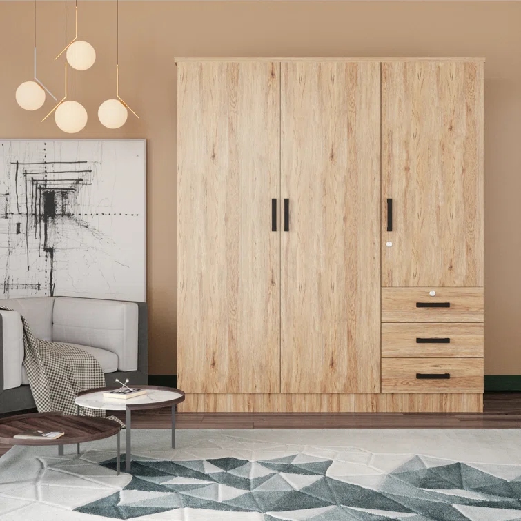 FANNA - Oak Brown Storage Wardrobe with Triple Doors
