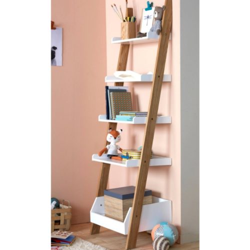CASH - White & Oak Brown Ladder Style Kids Bookshelf