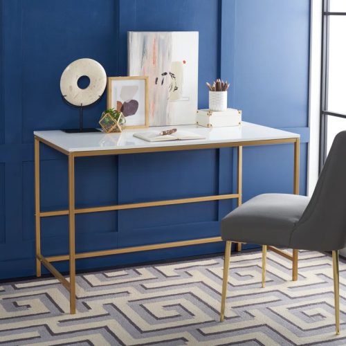 MAPLE DESK - Grey Writing Table with golden Metallic Base