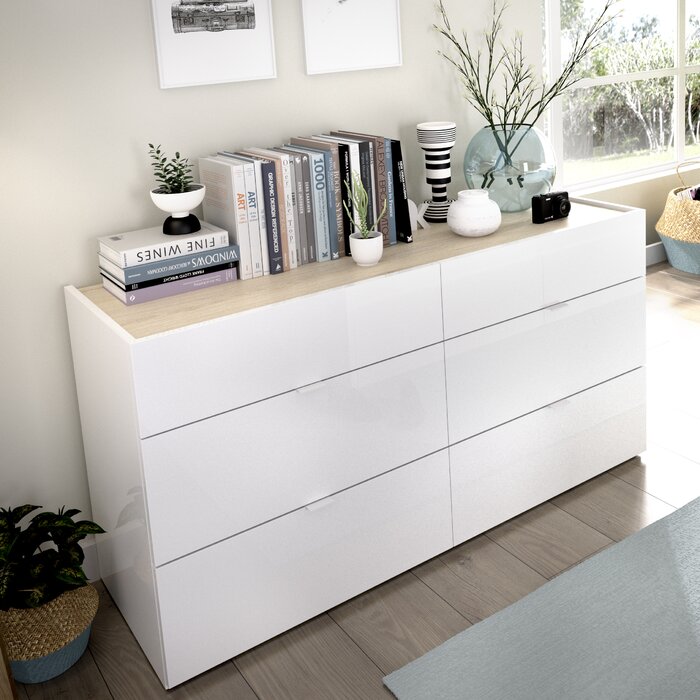 FYNN - White Gloss Finish Six Drawer Chester
