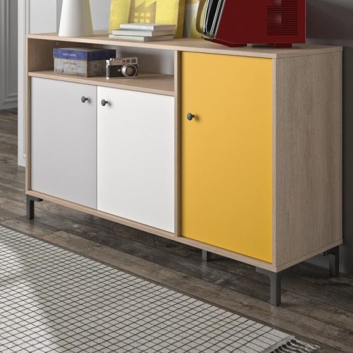 GUESS -Oak Brown & Yellow Side Board with Metallic Legs