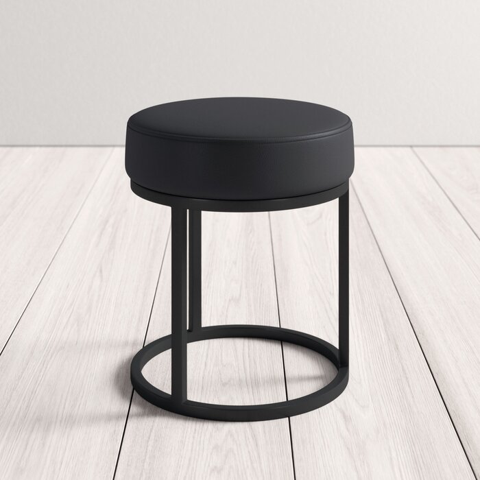 HELENA - Faux Leather Upholstery Vanity stool with Black Metal Base