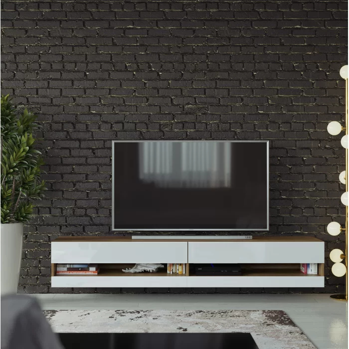 CORAN - White & light brushed oak Entertainment TV Unit