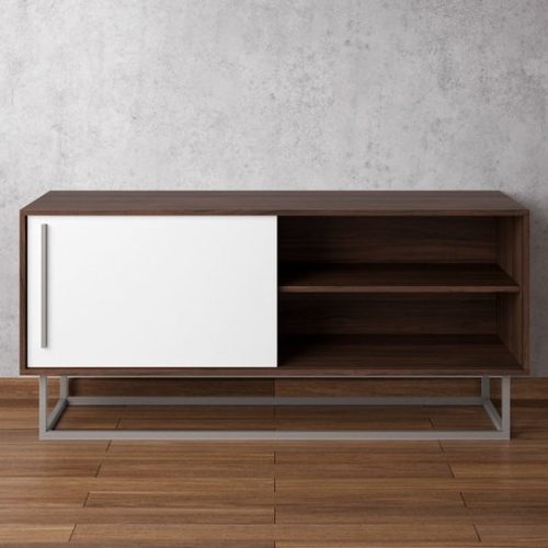 TABERO - Brown & White Sideboard with Stainless Steel Base