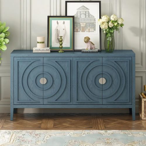 IVY - Retro Antique Blue Side Board with Artistic Patterned Doors