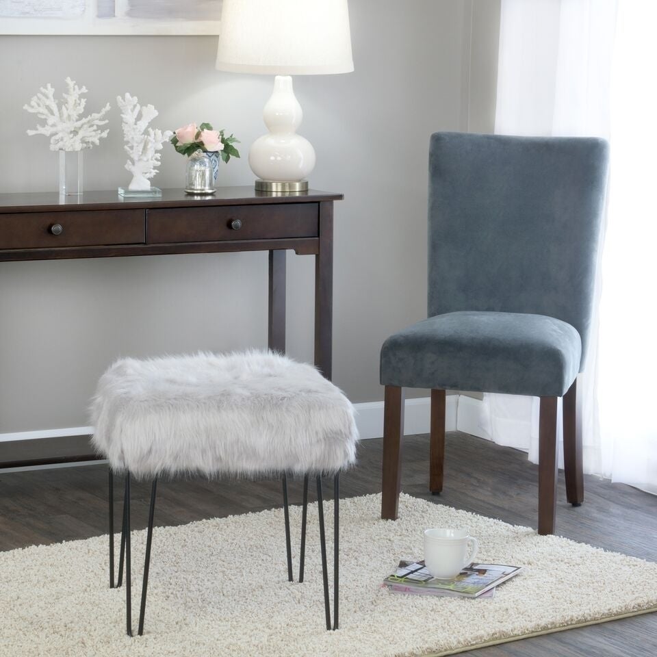 KAMILIA - Faux fur Vanity Stool with Hairpin Legs