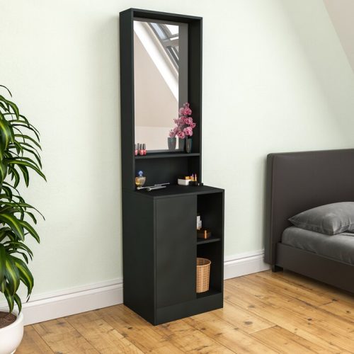 MALAYKA - Black Rectangular Vanity Table With Mirror