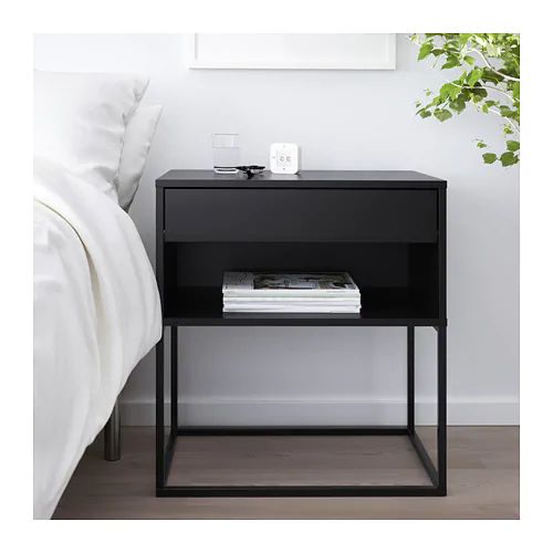 MAXEN - Night stand with Black Metallic Base