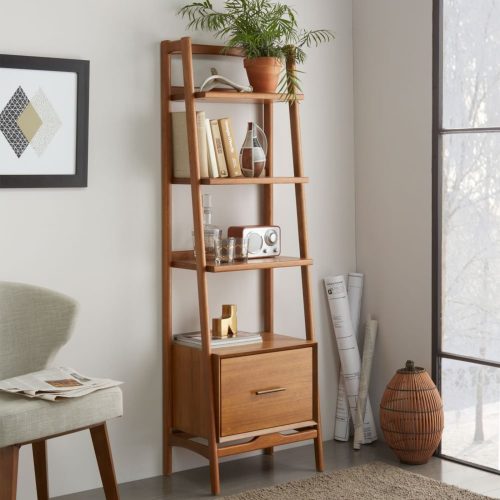 JEIRA - Angled Bookshelf with Storage Drawer