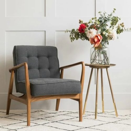NOFOA - Grey & Brown Wooden Arm Chair