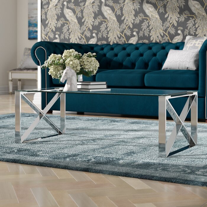 MONTOYA - Coffee Table X Shape Stainless Steel Base