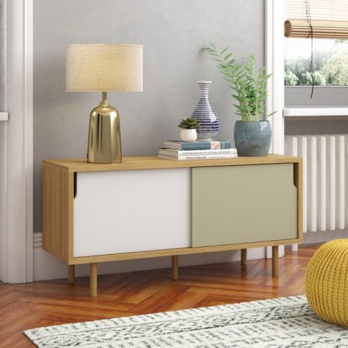 OTTOWA - Mid Century Style Oak Brown, White & Olive Green Side Board