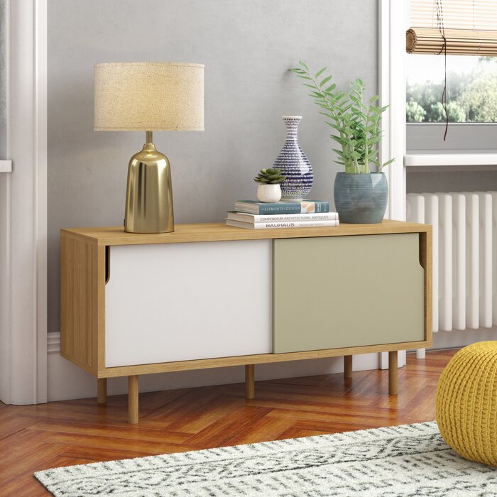 OTTOWA - Mid Century Style Oak Brown, White & Olive Green Side Board