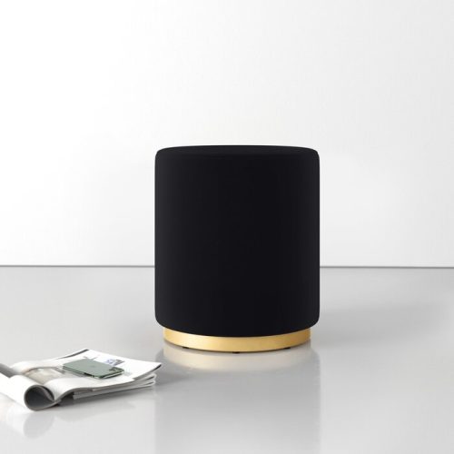 PHILIP - Black Color Velvet  Vanity Stool with Black Velvet Upholstery