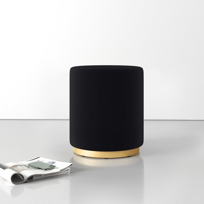 PHILIP - Black Color Velvet  Vanity Stool with Black Velvet Upholstery