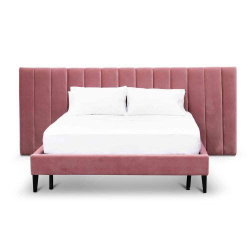 KHIZER - Pink Velvet Upholstery King Size Bed