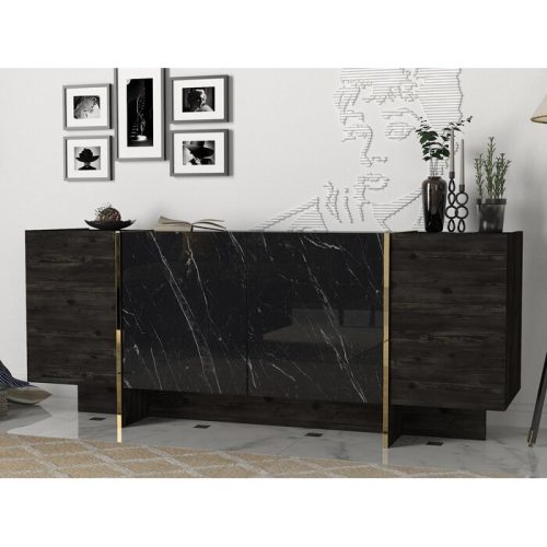 RIBON - Black High Gloss Finish Marble Pattern Sideboard