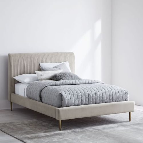 SAREER - Beige Velvet Upholstery King Size Bed