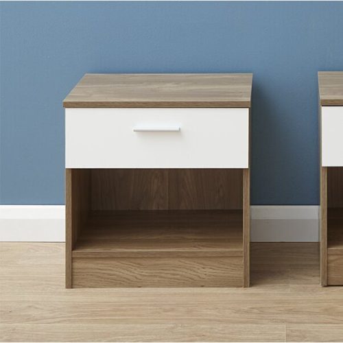 RONNY - Oak Brown & White Modern Bedside Table