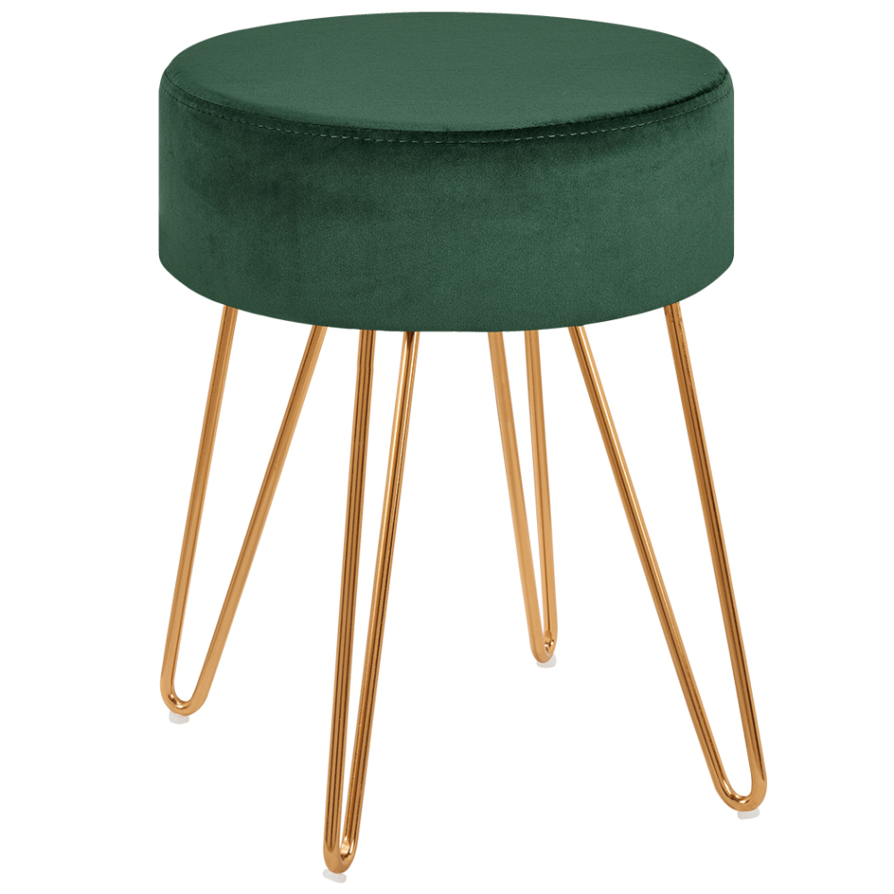 SAHRU - Green Velvet Upholstery Vanity Stool with Hairpin Legs