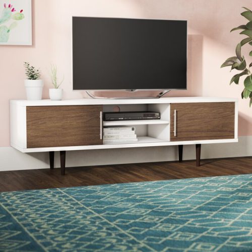 SAINT - Walnut Brown & White Open Shelf TV Console