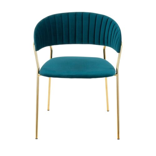SANAM - Teal Curved Back Vanity Chair with Golden Paint Finish Legs