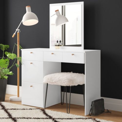 WILLIAM - White Multi Storage Vanity Table with Mirror
