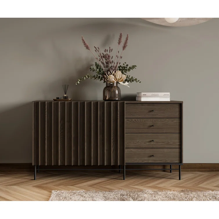 REGENCY - Dark Brown Side Board with Black Metallic Frame