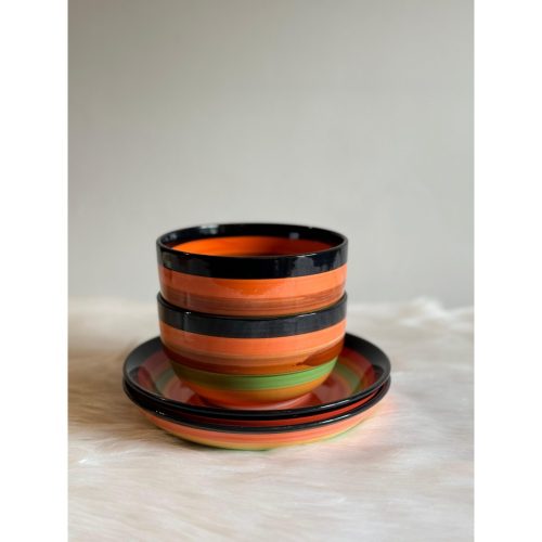 STRIPE - Ceramic Bowl & Plate Set of Four
