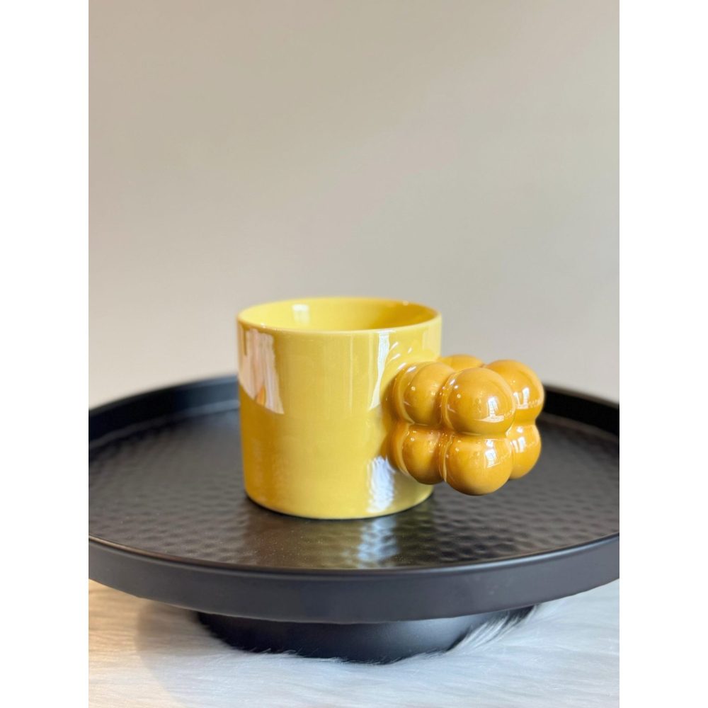 SUNNY - Glossy Yellow Ceramic Mug with Bubble Handle