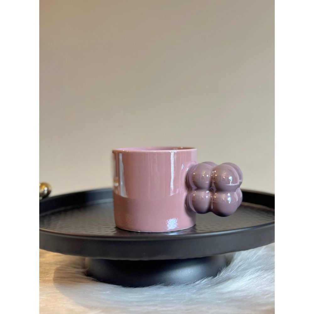 BLUSH – Glossy Pink Ceramic Mug With Bubble Handle