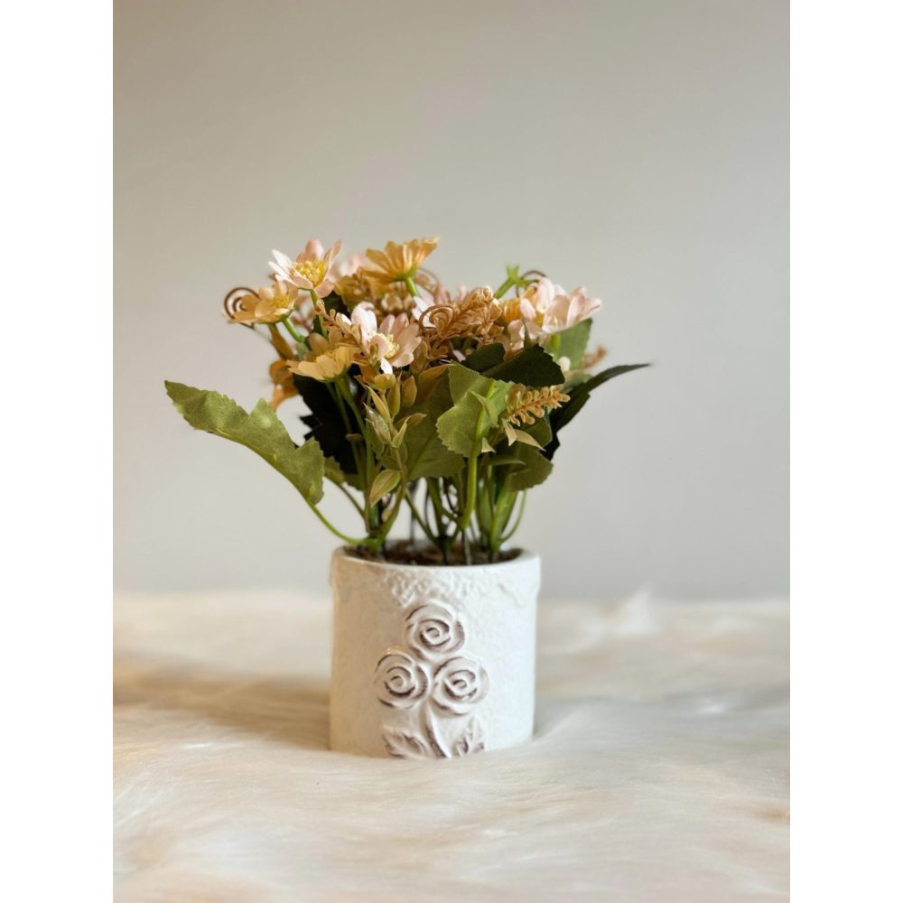 ESSENCE - Decorative White Pot with Flowers