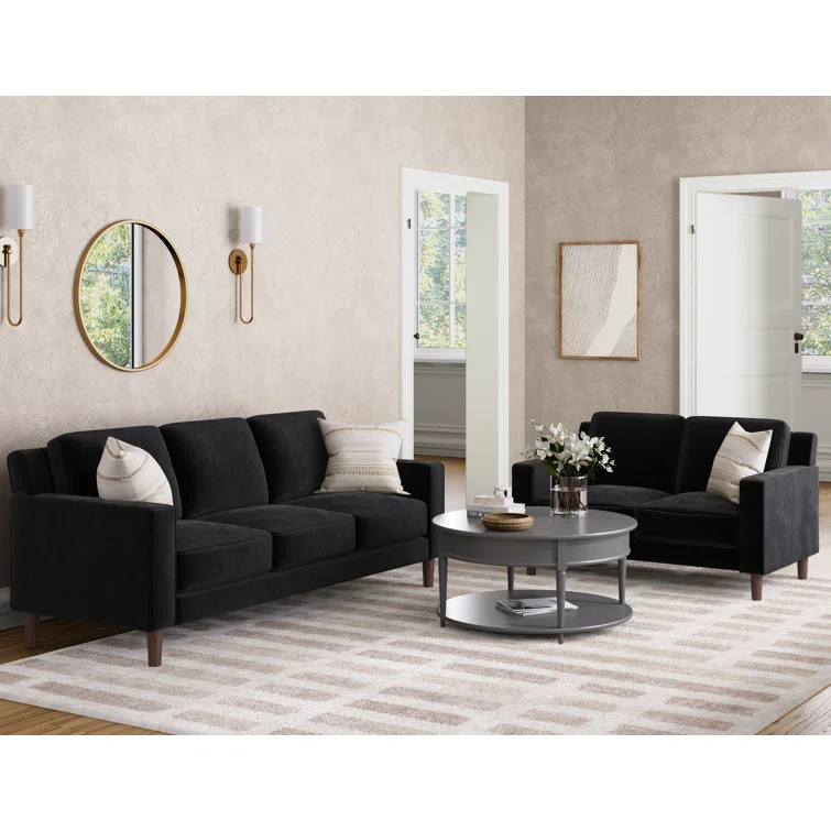 RIVET - Black Modern Two Piece Sofa Set