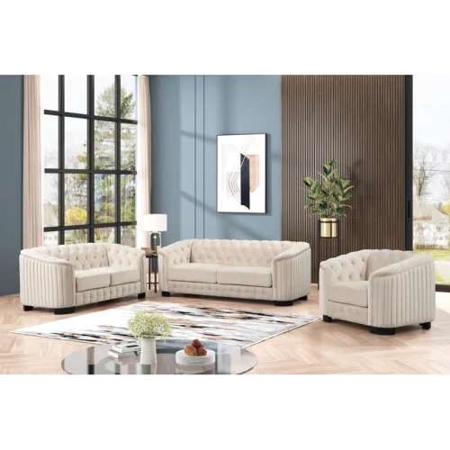 CHATEAU - Elegant Off-White Three Piece Sofa Set