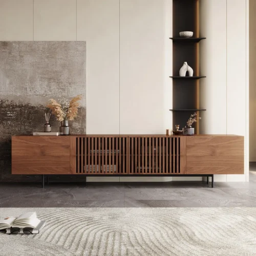 OLIN - Walnut Brown TV Console with Metallic Legs
