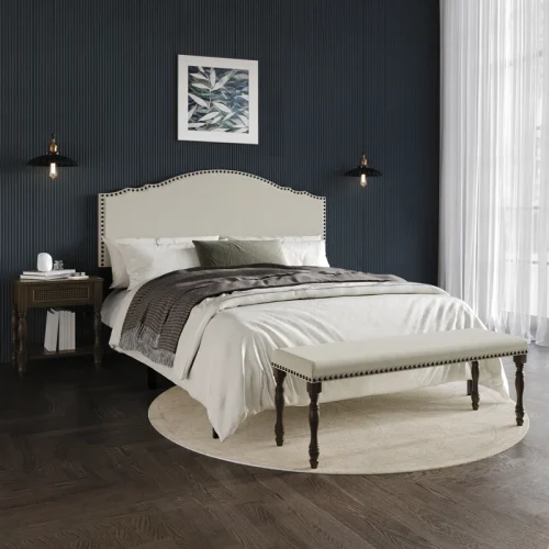 MONARCH - Warm Grey Mid Century Style Bed Set
