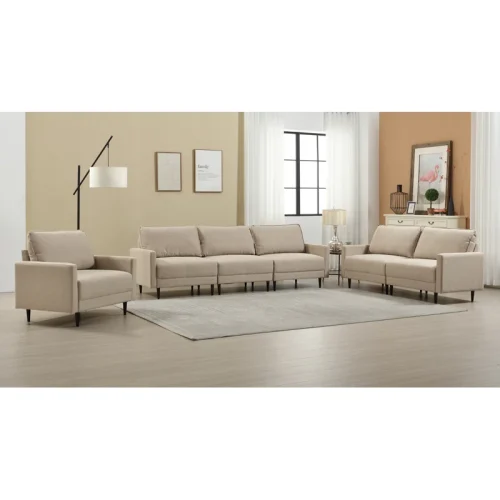 LEXICON - Beige Wide Three Piece Sofa Set
