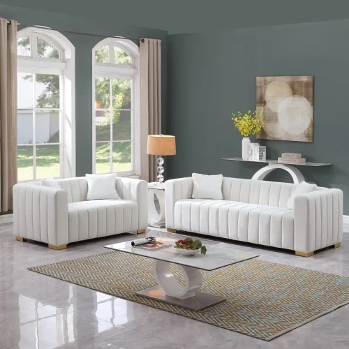 SERAPH - Elegant Ash White Sofa Set with Brass Legs