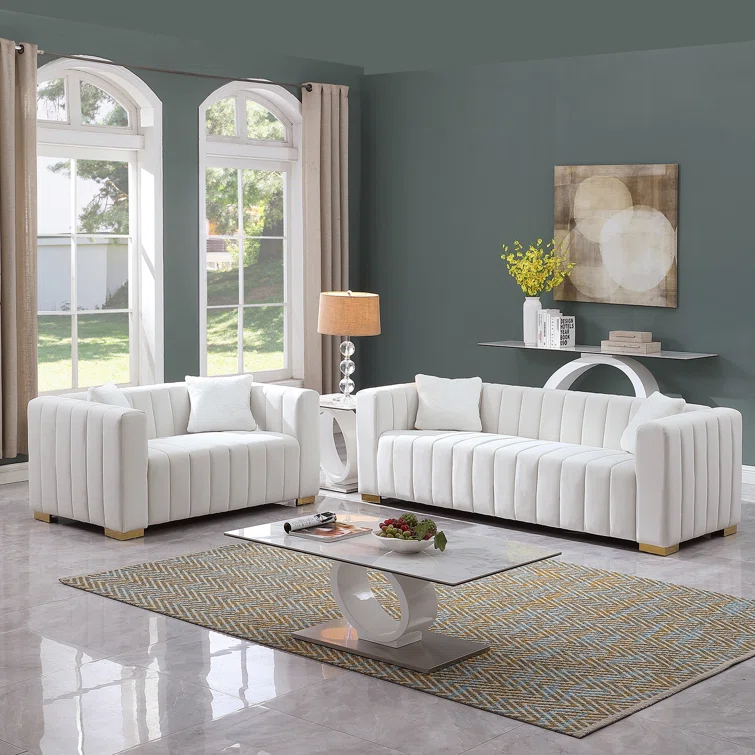 SERAPH - Elegant Ash White Sofa Set with Brass Legs
