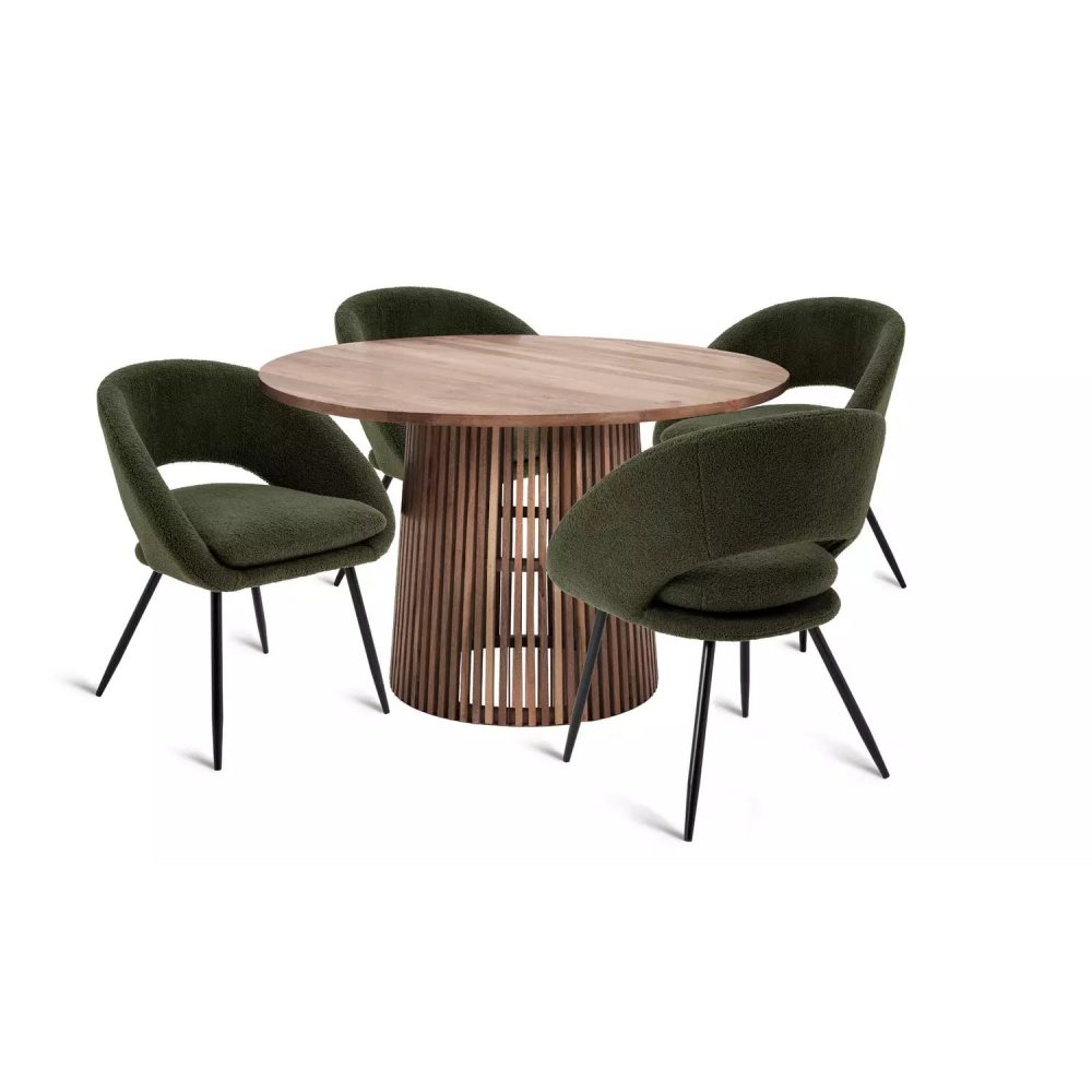 CHOW - Walnut Brown & Green Dining Table Set