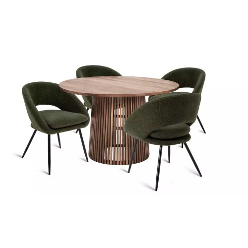 CHOW - Walnut Brown & Green Dining Table Set