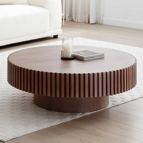 STARTUM - Walnut Brown Round Coffee Table