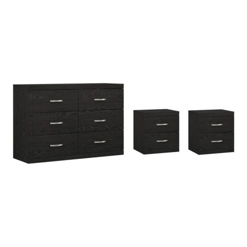 MERIDIAN - Textured Black Three Piece Bedroom Set