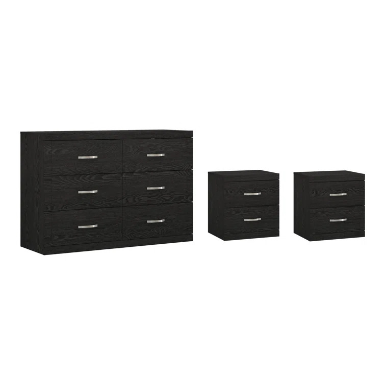 MERIDIAN - Textured Black Three Piece Bedroom Set